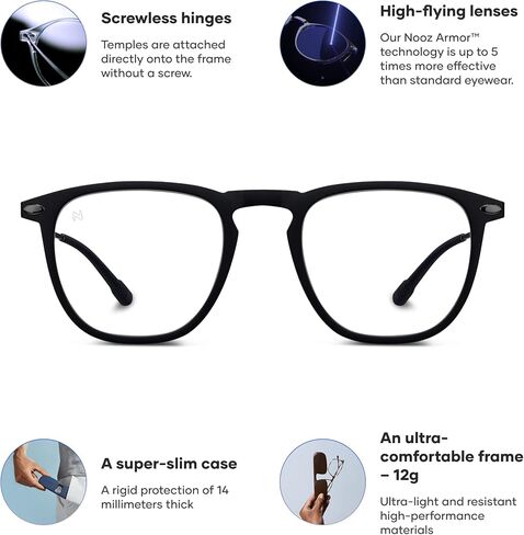 NOOZ Optics - نظارات زرقاء لحجب الضوء بدون تصحيح للرجال والنساء - شكل مربع - مجموعة دينو in Kuwait
