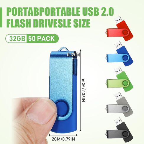 50 حزمة من محركات أقراص فلاش USB 2.0 سعة 32 جيجابايت، محركات أقراص USB محمولة كبيرة الحجم دوارة مع محرك أقراص فلاش دوار مزود بإضاءة LED للنسخ الاحتياطي لتخزين البيانات في المكتب والمدرسة in Saudi Arabia