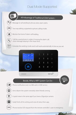 نظام إنذار ضد السرقة من WiFi GSM Tuya Wireless Home Office Security، التحكم في التطبيق، متوافق مع Amazon Alexa وGoogle Home، يدعم الوصول إلى RFID، طالب تلقائي مضاد للسرقة، سهل التركيب in Kuwait