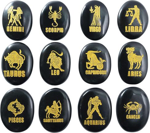 Crocon Assorted Stone Zodiac or Horoscope Symbols Engraved Stones with Name (Set of 12) for Reiki Healing Gemstone Love Crystal Sun Sign Gift in Saudi Arabia