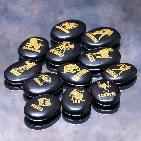 Crocon Assorted Stone Zodiac or Horoscope Symbols Engraved Stones with Name (Set of 12) for Reiki Healing Gemstone Love Crystal Sun Sign Gift in Saudi Arabia