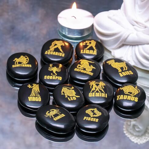 Crocon Assorted Stone Zodiac or Horoscope Symbols Engraved Stones with Name (Set of 12) for Reiki Healing Gemstone Love Crystal Sun Sign Gift in Saudi Arabia