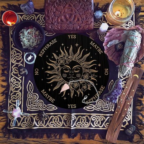 AHANDMAKER Pendulum Board Set, Wooden Dowsing Divination Board Metaphysical Message Board with Crystal Pendulum Necklace for Witchcraft Wiccan Altar Supplies Kit, Crow & Moon Ring in Saudi Arabia