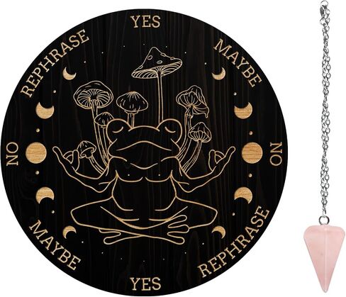 AHANDMAKER Pendulum Board Set, Wooden Dowsing Divination Board Metaphysical Message Board with Crystal Pendulum Necklace for Witchcraft Wiccan Altar Supplies Kit, Crow & Moon Ring in Saudi Arabia
