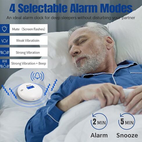 منبه جيفون بالاهتزاز للنوم الثقيل، شاكر السرير تحت الوسادة لضعاف السمع، الصم، منبه للسفر يعمل بالبطارية مع سلك USB، منبه مزدوج، إضاءة خلفية، أسود in Kuwait