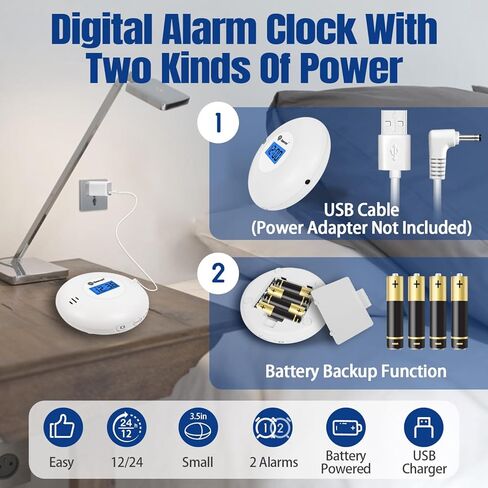 منبه جيفون بالاهتزاز للنوم الثقيل، شاكر السرير تحت الوسادة لضعاف السمع، الصم، منبه للسفر يعمل بالبطارية مع سلك USB، منبه مزدوج، إضاءة خلفية، أسود in Kuwait