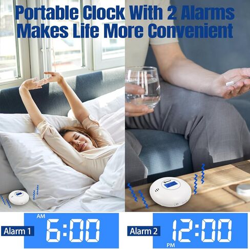 منبه جيفون بالاهتزاز للنوم الثقيل، شاكر السرير تحت الوسادة لضعاف السمع، الصم، منبه للسفر يعمل بالبطارية مع سلك USB، منبه مزدوج، إضاءة خلفية، أسود in Kuwait