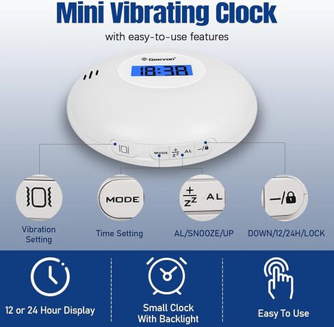 منبه جيفون بالاهتزاز للنوم الثقيل، شاكر السرير تحت الوسادة لضعاف السمع، الصم، منبه للسفر يعمل بالبطارية مع سلك USB، منبه مزدوج، إضاءة خلفية، أسود in Kuwait