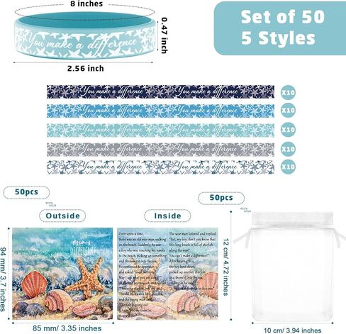 50 Sets Starfish Story Gifts with Starfish Wristbands Inspirational Silicone Bracelets You Make a Difference Cards Gifts Employee Appreciation Gifts for Secretaries Teacher Student Volunteers in Saudi Arabia