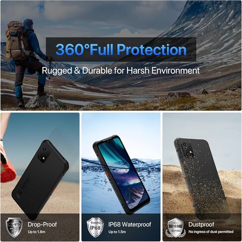 UMIDIGI هاتف ذكي متين غير مقفل، هواتف Bison X20 Android 13 المحمولة، هاتف مقاوم للماء IP68/IP69K، 6000 مللي أمبير في الساعة 12 (6+6)+128 جيجابايت/TF 1 تيرابايت، شاشة 6.53 بوصة NFC AGPS، هاتف متين خارجي 4G ثنائي الشريحة in Kuwait