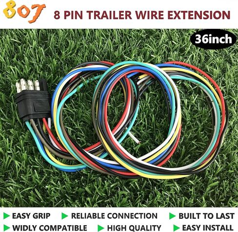 8 pin Trailer Connector,8 Way Trailer Connector Plug 36inch for LED Brake Tailgate Light Bars,Hitch Light Trailer Wiring Harness Extension Connector for Car Truck Boat(8 Way Square Plug) in Kuwait