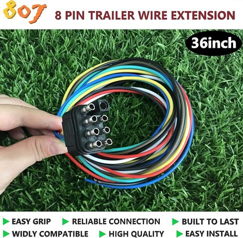 8 pin Trailer Connector,8 Way Trailer Connector Plug 36inch for LED Brake Tailgate Light Bars,Hitch Light Trailer Wiring Harness Extension Connector for Car Truck Boat(8 Way Square Plug) in Kuwait