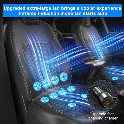 قطعتان من غطاء المقعد الأمامي للسيارة المبرد يناسب جميع موديلات تيسلا، وسادة مقعد سيارة مخصصة مع مروحة تبريد لطراز تيسلا 3 موديل Y 2017-2022، تغطية كاملة من الجلد المقاوم للماء، أسود in Kuwait