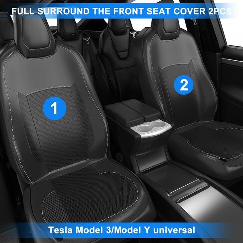 قطعتان من غطاء المقعد الأمامي للسيارة المبرد يناسب جميع موديلات تيسلا، وسادة مقعد سيارة مخصصة مع مروحة تبريد لطراز تيسلا 3 موديل Y 2017-2022، تغطية كاملة من الجلد المقاوم للماء، أسود in Kuwait