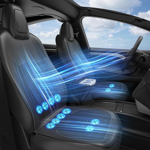 قطعتان من غطاء المقعد الأمامي للسيارة المبرد يناسب جميع موديلات تيسلا، وسادة مقعد سيارة مخصصة مع مروحة تبريد لطراز تيسلا 3 موديل Y 2017-2022، تغطية كاملة من الجلد المقاوم للماء، أسود in Kuwait