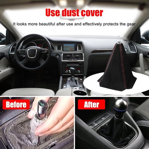 غطاء ناقل الحركة اليدوي أو التلقائي من جلد الغزال العالمي، غطاء ناقل حركة السيارة، غطاء غبار بمقبض ناقل الحركة اليدوي (خياطة سوداء من جلد الغزال الأحمر) in Kuwait