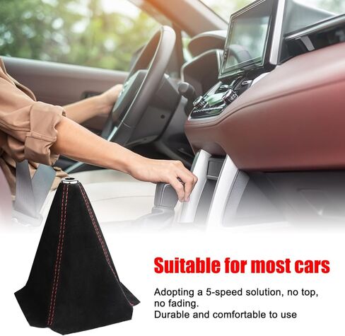 غطاء ناقل الحركة اليدوي أو التلقائي من جلد الغزال العالمي، غطاء ناقل حركة السيارة، غطاء غبار بمقبض ناقل الحركة اليدوي (خياطة سوداء من جلد الغزال الأحمر) in Kuwait