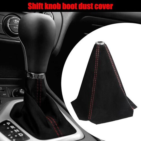 غطاء ناقل الحركة اليدوي أو التلقائي من جلد الغزال العالمي، غطاء ناقل حركة السيارة، غطاء غبار بمقبض ناقل الحركة اليدوي (خياطة سوداء من جلد الغزال الأحمر) in Kuwait