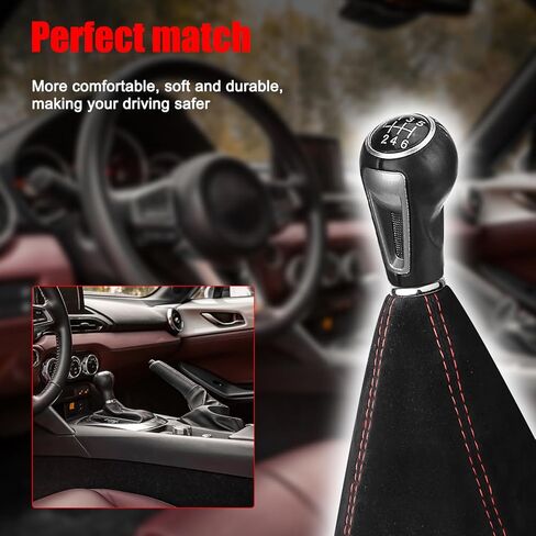 غطاء ناقل الحركة اليدوي أو التلقائي من جلد الغزال العالمي، غطاء ناقل حركة السيارة، غطاء غبار بمقبض ناقل الحركة اليدوي (خياطة سوداء من جلد الغزال الأحمر) in Kuwait