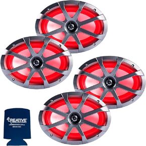 Memphis Audio LED Marine Speaker Pack: 2 Pairs of MXA69L 6x9 Marine Grade, Included Black and White Grills with RGB LED - 2 Pair
