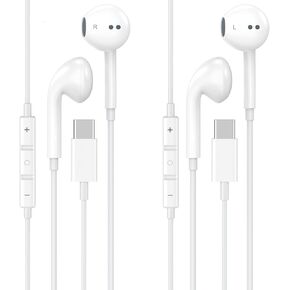2 Pack USB C سماعات رأس iPhone 15 ، سماعات أذن من النوع C USB سلكي مع التحكم في الميكروفون والتحكم في مستوى الصوت مع جهاز iPhone 16 16 Pro Max ، 15 Pro/Pro Max ، iPad Pro ، Samsung Galaxy S25 USBC Device