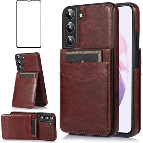 Asuwish Phone Case for Samsung Galaxy S22 5G with Tempered Glass Screen Protector and Credit Card Holder Wallet Cover Stand Leather Cell Accessories Glaxay S 22 G5 Cases Women Men Green