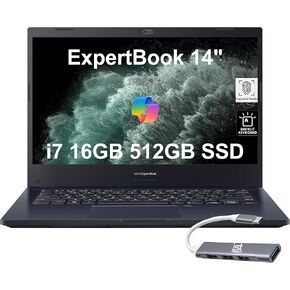 ASUS ExpertBook Thin & Light Business Laptop (14" FHD, Intel Core i7, 32GB RAM, 1TB PCIe SSD) for Small Business, Traveling, Engineering, Backlit Keyboard, IST Hub, Win 11 Pro w/AI Copilot, Black