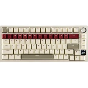 Epomaker Ajazz AK820 Pro Wireless Gaming Keyboard مع شاشة TFT ومقبض ، قابلة للتبديل ، 2.4 جيجا هرتز/USB/BT5.0 ، لوحة مفاتيح ميكانيكية 75 ٪ من أجهزة الكمبيوتر/Mac/Office (Beige ، Switch)