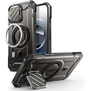SUPCASE for iPhone 16e/15/14/13 Case with Camera Cover Stand (UBMag XT), [Compatible with MagSafe] [Built-in Kickstand] [Military-Grade Protection] Heavy Duty Magnetic Case for iPhone 16e 6.1", Black