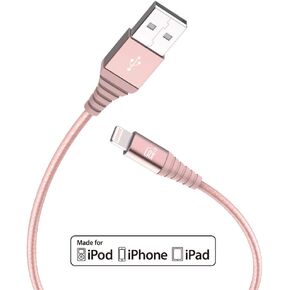 LAX Durable Braided [Apple MFi Certified] Fast Charger iPhone Lightning Cable, iPhone Cord Compatible with iPhone 14/13 /12/11 Pro Max/XS MAX/XR/XS/X/8/7/6S/6/SE/5S/iPad, iPod & More - (6FT-Rose Gold)