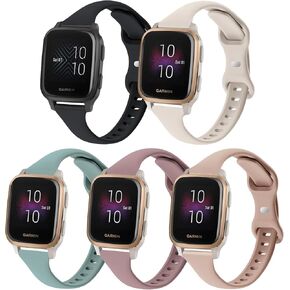5Pack Slim Silicone Watch Bands Compatible with Garmin Venu SQ/Venu Sq 2, Thin Soft Narrow Sport Replacement Wristband Straps for Garmin Venu SQ Music/Venu Sq 2 Music