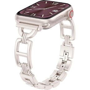 Wearlizer Compatible with Apple Watch Band 41/40/38/44/45/46/49/42mm Women, Dressy Stainless Steel Metal Jewelry Designer Gold Silver Chain Strap for iWatch Ultra SE Series 10 9 8 7 6 5 4 3 2 1