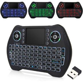 Backlit Wireless Keyboard with touchpad Mouse 2.4GHz Universal Remote Controller Rechargeable li-ion Battery for Android Tv Xbox, Windows, IPTV, Playstation, PS4,Roku,Firestick 3 Colors keypad