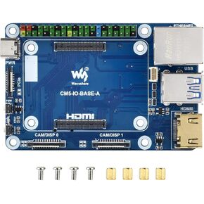 Mini Base Board for Raspberry Pi CM5 Lite/eMMC Series Module, Compute Module 5 Mini IO Board with CM5 Socket/40PIN GPIO Header/RJ45 Gigabit Eth/16PIN PCIe/HDMI/USB 3.2/USB 2.0 Interface etc.
