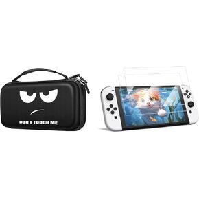 Fintie Bundle: Carrying Case for Nintendo Switch OLED Model 7.0"/Switch 6.2" with Game Card Slots & Inner Pocket + [2-Pack] Tempered Glass Screen Protector