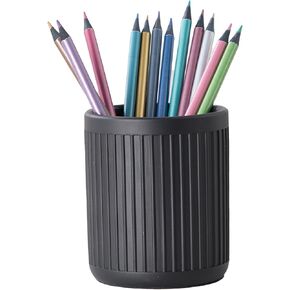 Aesthetic Charcoal Black Pen Holder for Desk - Concrete Modern Sturdy Black Pencil Holder for Desk- Cement Fluted Pen Cup Organizer - Minimalist & Modern Industrial Aesthetics to Office Decor