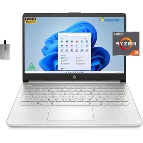 HP 2022 Notebook 14" HD Laptop, AMD Ryzen 3 3250U Up to 3.5Ghz, 16GB RAM, 512GB SSD, USB C, WiFi, 10hours Battery Life, Bluetooth, Webcam, Windows 11 Home S, Silver, 3in1 Accessories