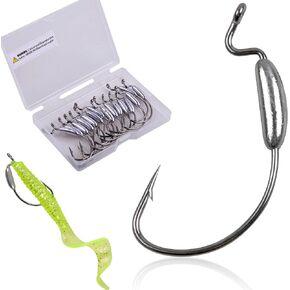 15pcs Weighted Swimbait Hooks with Molded Bait Keeper,Equipped with Weedless Worm Fishing Hooks for Soft Plastic Worm for Bass Fishing Multiple Size&Weight