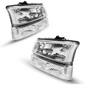 PHILTOP Headlight Assembly, Chrome Headlights Replacement Compatible with Sierra 1500, Yukon XL 2500, Yukon XL 1500, Yukon, Sierra 3500 Classic Clear Reflector smoke Lens Color