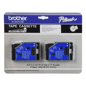 Brother BRT-TC20 TC Style Replacement Tape Cartridge for P-Touch Labeler, 1 mm Height, 12 mm Wide, 1 mm Length, Borosilicate Glass, Black/White (Pack of 2)
