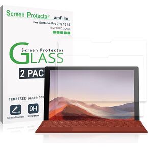 amFilm 2 Pack Glass Screen Protector for Microsoft Surface Pro 7, 6, 5, 4 Tempered Glass (12.3")