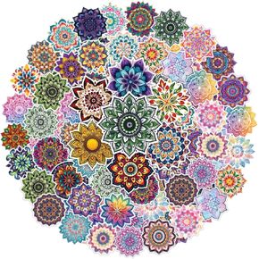 64pcs Mandala Stickers - Mandela Sticker Waterproof Decals for Water Bottles Laptop Luggage Computer Scrapbooking Teens Adults Girls Kids Funny Party Birthday Decorations