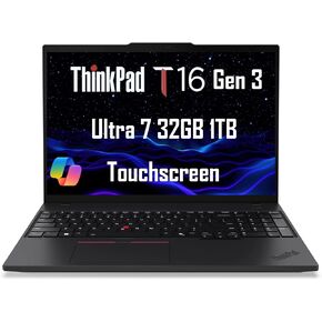 Lenovo ThinkPad T16 Gen 3 Business Laptop (16" FHD+ Touchscreen, Intel 12-Core Ultra 7 155U (>i7-1355U), 32GB DDR5, 1TB SSD) 2 x Thunderbolt 4, FP, Backlit, 5MP Webcam, Win 11 Pro, 2025 AI PC, Black