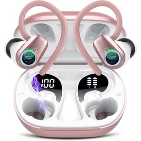 Wireless Earbuds, Bluetooth 5.3 Headphones Sport, In Ear buds Wireless Earbuds Bluetooth, 50H Playtime LED Display, Deep Bass Stereo Noise Cancelling Headphones, IP7 Waterproof Earphones, Rose Gold