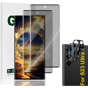 Galaxy S23 Ultra Privacy Screen Protector 2 Pack and Camera Lens Protector 2 Pack, Fingerprint Unlock, Anti-Spy, 9H Surface Hardness, Oil proof, Anti Scratch, for Samsung Galaxy S23 Ultra 6.8 Inch