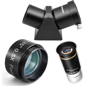 Astromania 1.25" 6mm 66-Degree Ultra Wide Angle Eyepiece - Bundle with - 1.25" 45-Degree Diagonal Prism&0.5X Reducer