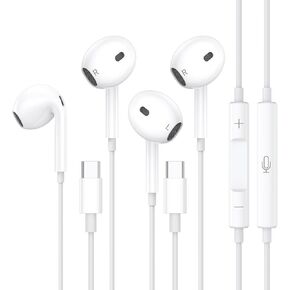 2 حزم سماعات USB C سلكية لـ iPhone 16 ، Type C سماعات أذن مع التحكم والتحكم في مستوى الصوت ، وضوضاء ضوضاء HIFI سلكية لـ Samsung Galaxy S24/S23/S22/S21/S20 Ultra
