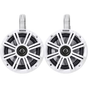 1 Pair (Qty 2) of Kicker 6.5" 2-Way 195 Watts Peak Power Coaxial Marine Audio Speakers with White Grilles, 6.5" Marine Tower Speaker Enclosures (Pair) - White