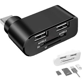 beeto Visulong 4 in 1 Rotatable USB Hub, Portable 180 Degrees Rotate USB Hub, USB 2.0x2+TF + SD, USB C SD Card Reader for MacBook, Laptops, Mobile HDD and More(Black)