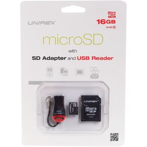 16GB Connect All Devices Adapter Kit - Keychain Compatible - Micro SD Memory Card, USB Reader & SD Card Adapter - Use with Tablet, Computer, Laptop, Camera, Switch and Cell Phone - Class 10